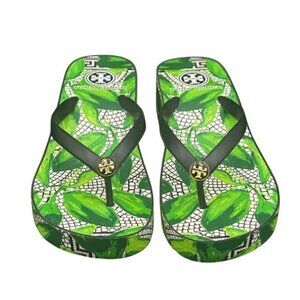 Tory Burch Tropical Green Leaf Print Platform Flip-Flop